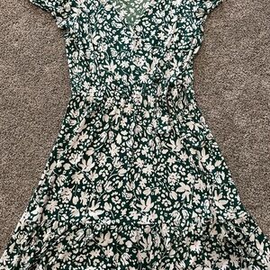 Floral Green and White Dress With Side Tie